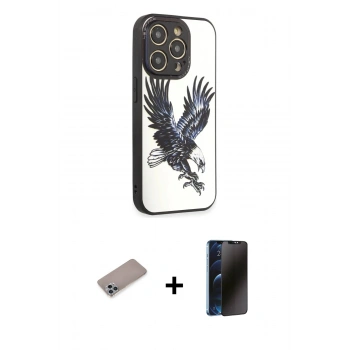 MARSİLYAN™- iPhone 12 Pro Max Kılıf Odak Klasik Serisi - Siyah 3D Antistatik Hayalet Cam Ekran Koruyucu + Shine Kamera Lens Koruma Cam - SABE