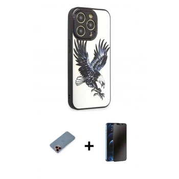 MARSİLYAN™- iPhone 12 Pro Max Kılıf Odak Klasik Serisi - Siyah 3D Antistatik Hayalet Cam Ekran Koruyucu + Metal Kamera Lens Koruma Cam - KI