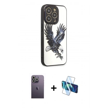 MARSİLYAN™- iPhone 12 Pro Max Kılıf Odak Klasik Serisi - Siyah 3D Antistatik Seramik Nano Ekran Koruyucu + Neon Fosforlu Kamera Lens - BZ