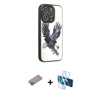 MARSİLYAN™- iPhone 12 Pro Max Kılıf Odak Klasik Serisi - Siyah 3D Antistatik Seramik Nano Ekran Koruyucu + Shine Kamera Lens Koruma Cam - SABE
