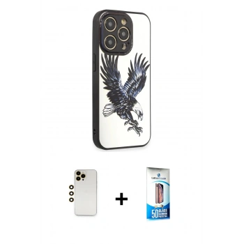 MARSİLYAN™- iPhone 12 Pro Max Kılıf Odak Klasik Serisi - Siyah 5D Eko Cam Ekran Koruyucu + Shine Kamera Lens - GD