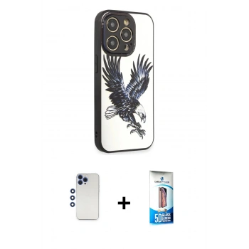 MARSİLYAN™- iPhone 12 Pro Max Kılıf Odak Klasik Serisi - Siyah 5D Eko Cam Ekran Koruyucu + Shine Kamera Lens - LT