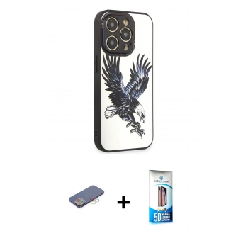MARSİLYAN™- iPhone 12 Pro Max Kılıf Odak Klasik Serisi - Siyah 5D Eko Cam Ekran Koruyucu + Renkli Kamera Lens Koruma Cam - MI