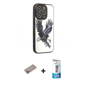 MARSİLYAN™- iPhone 12 Pro Max Kılıf Odak Klasik Serisi - Siyah 5D Eko Cam Ekran Koruyucu + Shine Kamera Lens Koruma Cam - SABE