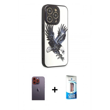 MARSİLYAN™- iPhone 12 Pro Max Kılıf Odak Klasik Serisi - Siyah 5D Eko Cam Ekran Koruyucu + Neon Fosforlu Kamera Lens - TU