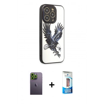 MARSİLYAN™- iPhone 12 Pro Max Kılıf Odak Klasik Serisi - Siyah 5D Eko Cam Ekran Koruyucu + Neon Fosforlu Kamera Lens - YL