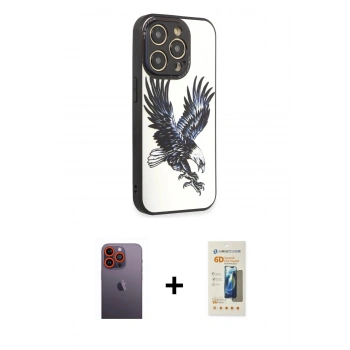 MARSİLYAN™- iPhone 12 Pro Max Kılıf Odak Klasik Serisi - Siyah 6D Mat Seramik Hayalet Nano Ekran Koruyucu + Neon Fosforlu Kamera Lens - TU