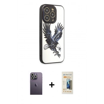 MARSİLYAN™- iPhone 12 Pro Max Kılıf Odak Klasik Serisi - Siyah 6D Mat Seramik Hayalet Nano Ekran Koruyucu + Neon Fosforlu Kamera Lens - BZ