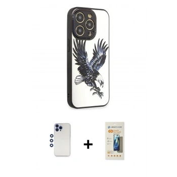 MARSİLYAN™- iPhone 12 Pro Max Kılıf Odak Klasik Serisi - Siyah 6D Mat Seramik Hayalet Nano Ekran Koruyucu + Shine Kamera Lens - LT