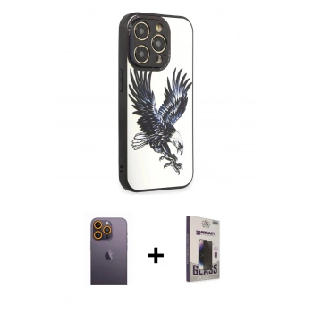 MARSİLYAN™- iPhone 12 Pro Max Kılıf Odak Klasik Serisi - Siyah Bilvis Hayalet Cam Ekran Koruyucu + Neon Fosforlu Kamera Lens - SI
