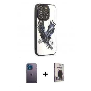 MARSİLYAN™- iPhone 12 Pro Max Kılıf Odak Klasik Serisi - Siyah Bilvis Hayalet Cam Ekran Koruyucu + Neon Fosforlu Kamera Lens - MI
