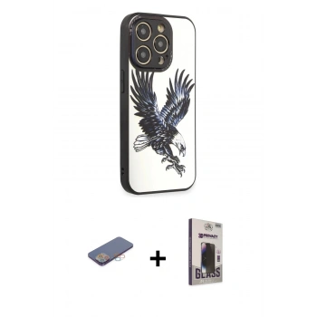 MARSİLYAN™- iPhone 12 Pro Max Kılıf Odak Klasik Serisi - Siyah Bilvis Hayalet Cam Ekran Koruyucu + Renkli Kamera Lens Koruma Cam - PE