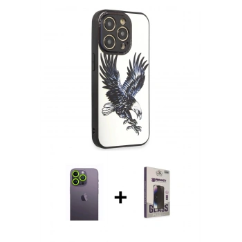 MARSİLYAN™- iPhone 12 Pro Max Kılıf Odak Klasik Serisi - Siyah Bilvis Hayalet Cam Ekran Koruyucu + Neon Fosforlu Kamera Lens - YL