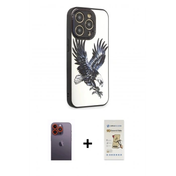MARSİLYAN™- iPhone 12 Pro Max Kılıf Odak Klasik Serisi - Siyah Mat Seramik Nano Ekran Koruyucu + Neon Fosforlu Kamera Lens - TU
