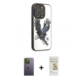 MARSİLYAN™- iPhone 12 Pro Max Kılıf Odak Klasik Serisi - Siyah Mat Seramik Nano Ekran Koruyucu + Neon Fosforlu Kamera Lens - YL
