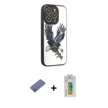 MARSİLYAN™- iPhone 12 Pro Max Kılıf Odak Klasik Serisi - Siyah Polymer Nano Ekran Koruyucu + Metal Kamera Lens Koruma Cam - GD