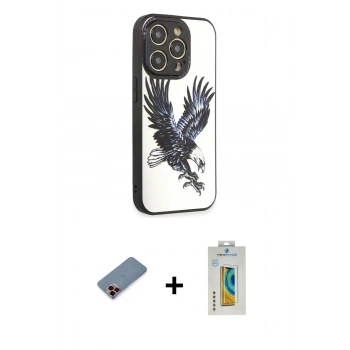 MARSİLYAN™- iPhone 12 Pro Max Kılıf Odak Klasik Serisi - Siyah Polymer Nano Ekran Koruyucu + Metal Kamera Lens Koruma Cam - KI