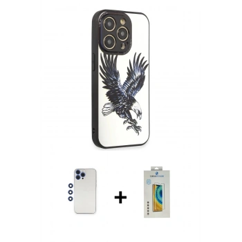 MARSİLYAN™- iPhone 12 Pro Max Kılıf Odak Klasik Serisi - Siyah Polymer Nano Ekran Koruyucu + Shine Kamera Lens - LT
