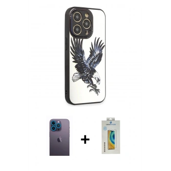MARSİLYAN™- iPhone 12 Pro Max Kılıf Odak Klasik Serisi - Siyah Polymer Nano Ekran Koruyucu + Neon Fosforlu Kamera Lens - MI