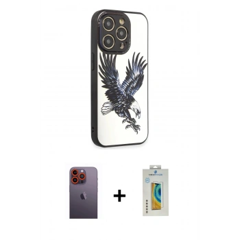 MARSİLYAN™- iPhone 12 Pro Max Kılıf Odak Klasik Serisi - Siyah Polymer Nano Ekran Koruyucu + Neon Fosforlu Kamera Lens - TU