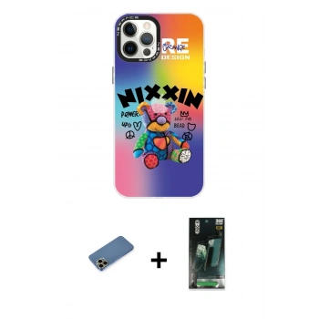 MARSİLYAN™- iPhone 12 Pro Max Kılıf Siluet Çizgi Koleksiyonu - Şeffaf 360 Full Body Arka Koruyucu + Shine Kamera Lens Koruma Cam - GD