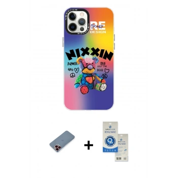 MARSİLYAN™- iPhone 12 Pro Max Kılıf Siluet Çizgi Koleksiyonu - Şeffaf Royal Nano Ekran Koruyucu + Metal Kamera Lens Koruma Cam - KI