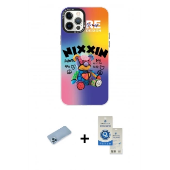 MARSİLYAN™- iPhone 12 Pro Max Kılıf Siluet Çizgi Koleksiyonu - Şeffaf Royal Nano Ekran Koruyucu + Shine Kamera Lens Koruma Cam - MI