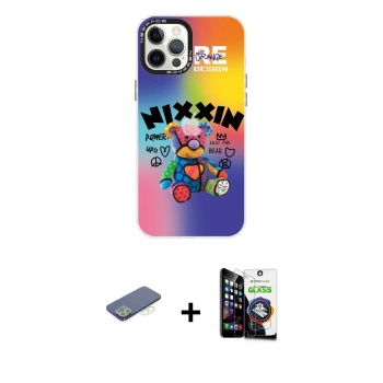 MARSİLYAN™- iPhone 12 Pro Max Kılıf Siluet Çizgi Koleksiyonu - Şeffaf Temperli Cam Ekran Koruyucu + Renkli Kamera Lens Koruma Cam - YL