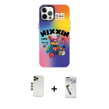 MARSİLYAN™- iPhone 12 Pro Max Kılıf Siluet Çizgi Koleksiyonu - Şeffaf Uv Polymer Nano Ekran Koruyucu + Shine Kamera Lens - GD