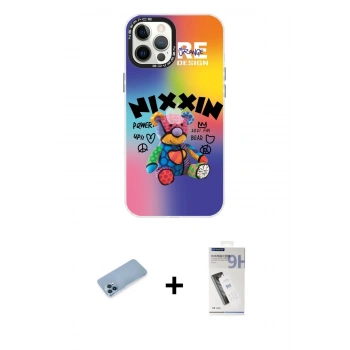 MARSİLYAN™- iPhone 12 Pro Max Kılıf Siluet Çizgi Koleksiyonu - Şeffaf Uv Polymer Nano Ekran Koruyucu + Shine Kamera Lens Koruma Cam - MI