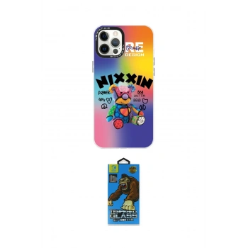 MARSİLYAN™- iPhone 12 Pro Max Kılıf Siluet Çizgi Koleksiyonu - Siyah 18D Cam Ekran Koruyucu