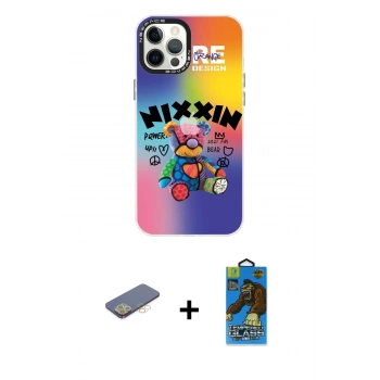 MARSİLYAN™- iPhone 12 Pro Max Kılıf Siluet Çizgi Koleksiyonu - Siyah 18D Cam Ekran Koruyucu + Renkli Kamera Lens Koruma Cam - SI