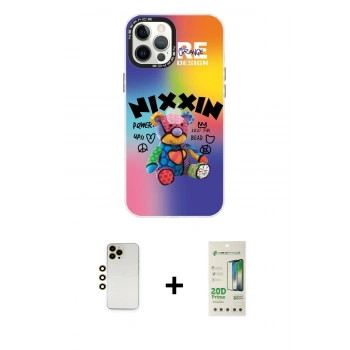 MARSİLYAN™- iPhone 12 Pro Max Kılıf Siluet Çizgi Koleksiyonu - Siyah 20D Premium Cam Ekran Koruyucu + Shine Kamera Lens - GD