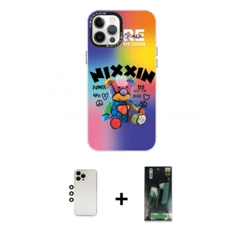 MARSİLYAN™- iPhone 12 Pro Max Kılıf Siluet Çizgi Koleksiyonu - Siyah 360 Mat Full Body Arka Koruyucu + Shine Kamera Lens - GD