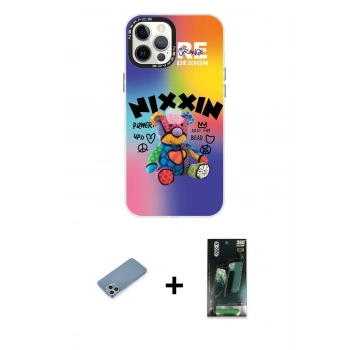 MARSİLYAN™- iPhone 12 Pro Max Kılıf Siluet Çizgi Koleksiyonu - Siyah 360 Mat Full Body Arka Koruyucu + Shine Kamera Lens Koruma Cam - GS