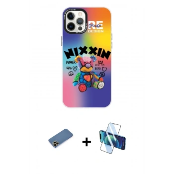MARSİLYAN™- iPhone 12 Pro Max Kılıf Siluet Çizgi Koleksiyonu - Siyah 3D Antistatik Cam Ekran Koruyucu + Shine Kamera Lens Koruma Cam - GD