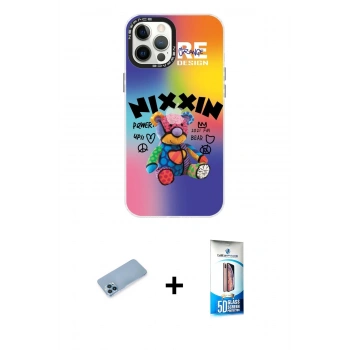MARSİLYAN™- iPhone 12 Pro Max Kılıf Siluet Çizgi Koleksiyonu - Siyah 5D Eko Cam Ekran Koruyucu + Shine Kamera Lens Koruma Cam - MI