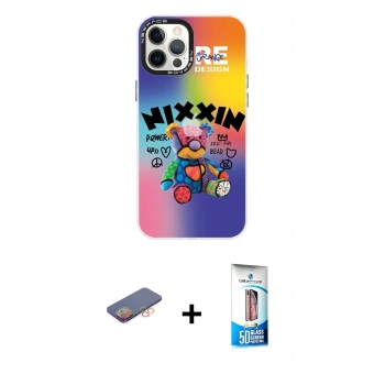 MARSİLYAN™- iPhone 12 Pro Max Kılıf Siluet Çizgi Koleksiyonu - Siyah 5D Eko Cam Ekran Koruyucu + Renkli Kamera Lens Koruma Cam - TU