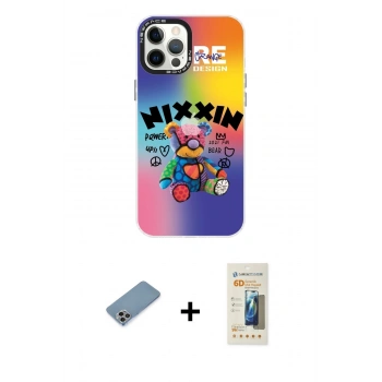 MARSİLYAN™- iPhone 12 Pro Max Kılıf Siluet Çizgi Koleksiyonu - Siyah 6D Mat Seramik Hayalet Nano Ekran Koruyucu + Shine Kamera Lens Koruma Cam - GI