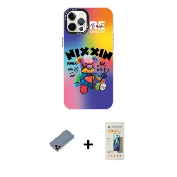 MARSİLYAN™- iPhone 12 Pro Max Kılıf Siluet Çizgi Koleksiyonu - Siyah 6D Mat Seramik Hayalet Nano Ekran Koruyucu + Metal Kamera Lens Koruma Cam - KI