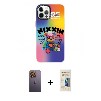 MARSİLYAN™- iPhone 12 Pro Max Kılıf Siluet Çizgi Koleksiyonu - Siyah 6D Mat Seramik Hayalet Nano Ekran Koruyucu + Neon Fosforlu Kamera Lens - SI