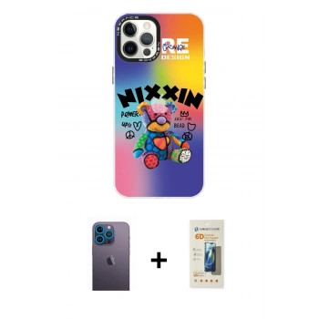 MARSİLYAN™- iPhone 12 Pro Max Kılıf Siluet Çizgi Koleksiyonu - Siyah 6D Mat Seramik Hayalet Nano Ekran Koruyucu + Neon Fosforlu Kamera Lens - MI