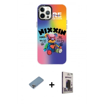 MARSİLYAN™- iPhone 12 Pro Max Kılıf Siluet Çizgi Koleksiyonu - Siyah Bilvis Hayalet Cam Ekran Koruyucu + Shine Kamera Lens Koruma Cam - GI