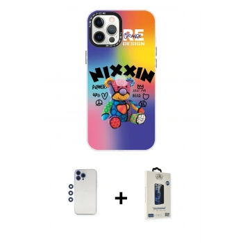 MARSİLYAN™- iPhone 12 Pro Max Kılıf Siluet Çizgi Koleksiyonu - Siyah Bilvis Hayalet Cam Ekran Koruyucu + Shine Kamera Lens - LT