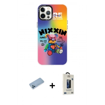 MARSİLYAN™- iPhone 12 Pro Max Kılıf Siluet Çizgi Koleksiyonu - Siyah Bilvis Hayalet Cam Ekran Koruyucu + Shine Kamera Lens Koruma Cam - MI