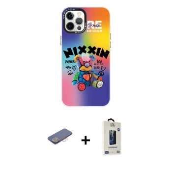 MARSİLYAN™- iPhone 12 Pro Max Kılıf Siluet Çizgi Koleksiyonu - Siyah Bilvis Hayalet Cam Ekran Koruyucu + Renkli Kamera Lens Koruma Cam - PE