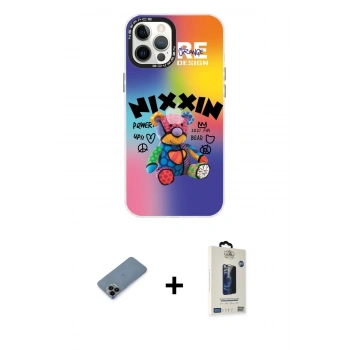MARSİLYAN™- iPhone 12 Pro Max Kılıf Siluet Çizgi Koleksiyonu - Siyah Bilvis Hayalet Cam Ekran Koruyucu + Shine Kamera Lens Koruma Cam - SH