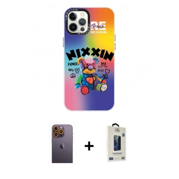 MARSİLYAN™- iPhone 12 Pro Max Kılıf Siluet Çizgi Koleksiyonu - Siyah Bilvis Hayalet Cam Ekran Koruyucu + Neon Fosforlu Kamera Lens - SI