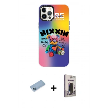 MARSİLYAN™- iPhone 12 Pro Max Kılıf Siluet Çizgi Koleksiyonu - Siyah Bilvis Hayalet Cam Ekran Koruyucu + Shine Kamera Lens Koruma Cam - MI