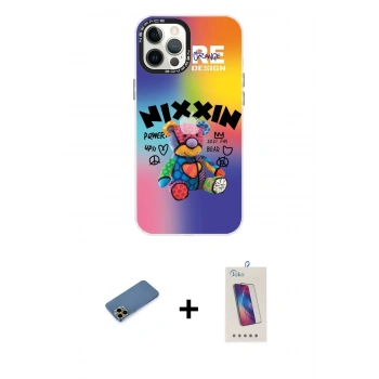 MARSİLYAN™- iPhone 12 Pro Max Kılıf Siluet Çizgi Koleksiyonu - Siyah Joko 5D Cam + Shine Kamera Lens Koruma Cam - GD